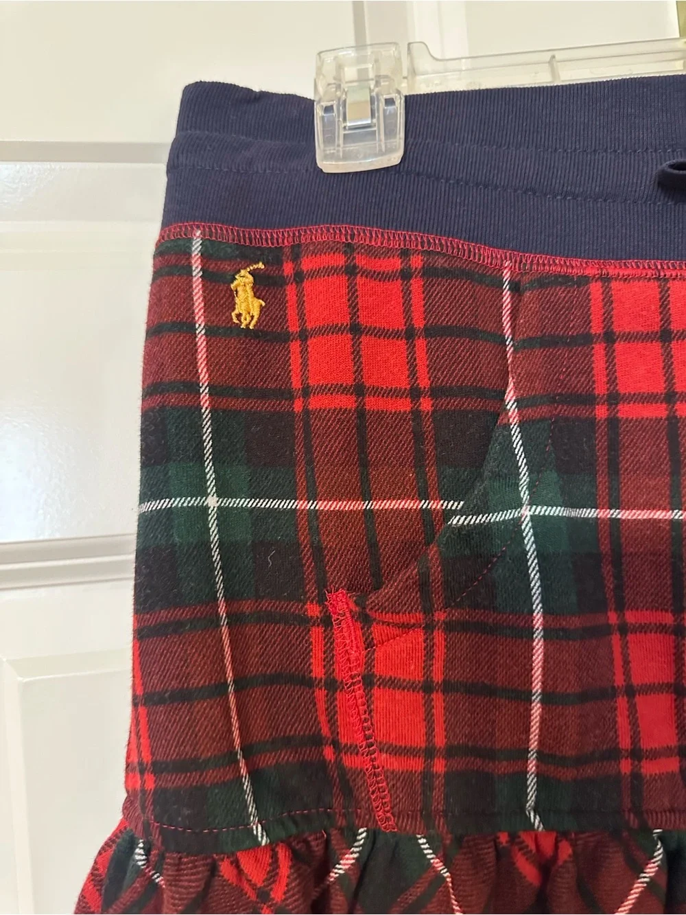 Ralph Lauren Navy Waist Red Green Plaid Ruffle Mini Skirt